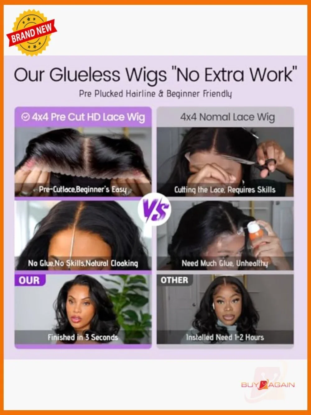 Glueless Body Wave Bob Wig Human Hair Pre Plucked Pre Cut 4x4 Lace Front 180
